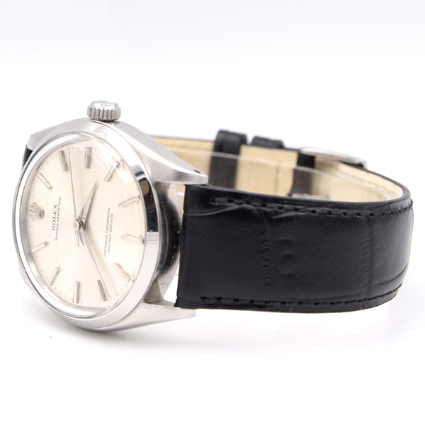 1965 Rolex Oyster Perpetual chronometer certified Model 1002 with satin silvered Dial in Stainless Steel