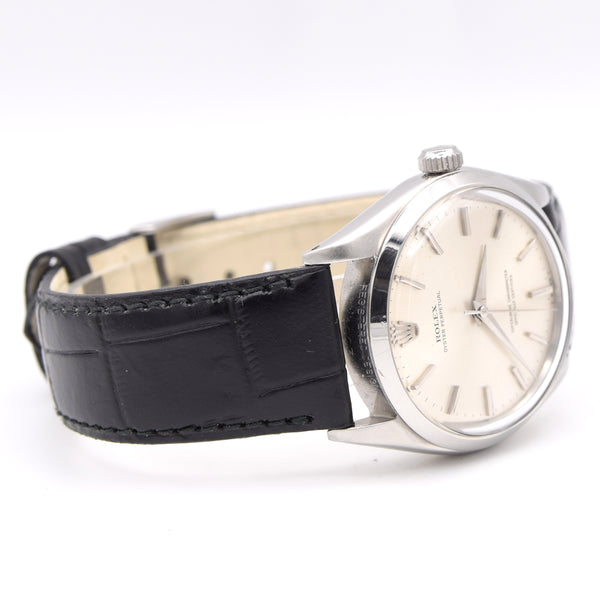 1965 Rolex Oyster Perpetual chronometer certified Model 1002 with satin silvered Dial in Stainless Steel