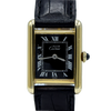 1970s Cartier Ladies Tank 925 Sterling Silver Gilt Vermeil Mechanical Manual Wind with rare black Roman Dial