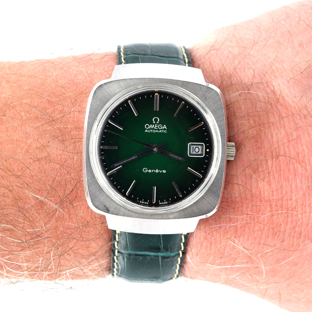 1973 Omega Genève Automatic Large Hooded Model 166.0164 with rare emerald green Dial