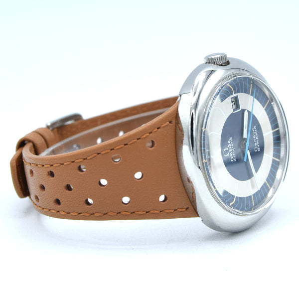 1973 Omega Geneve Dynamic Automatic Day Date with Two Tone Silver and Blue Bullseye Dial Model 166.107