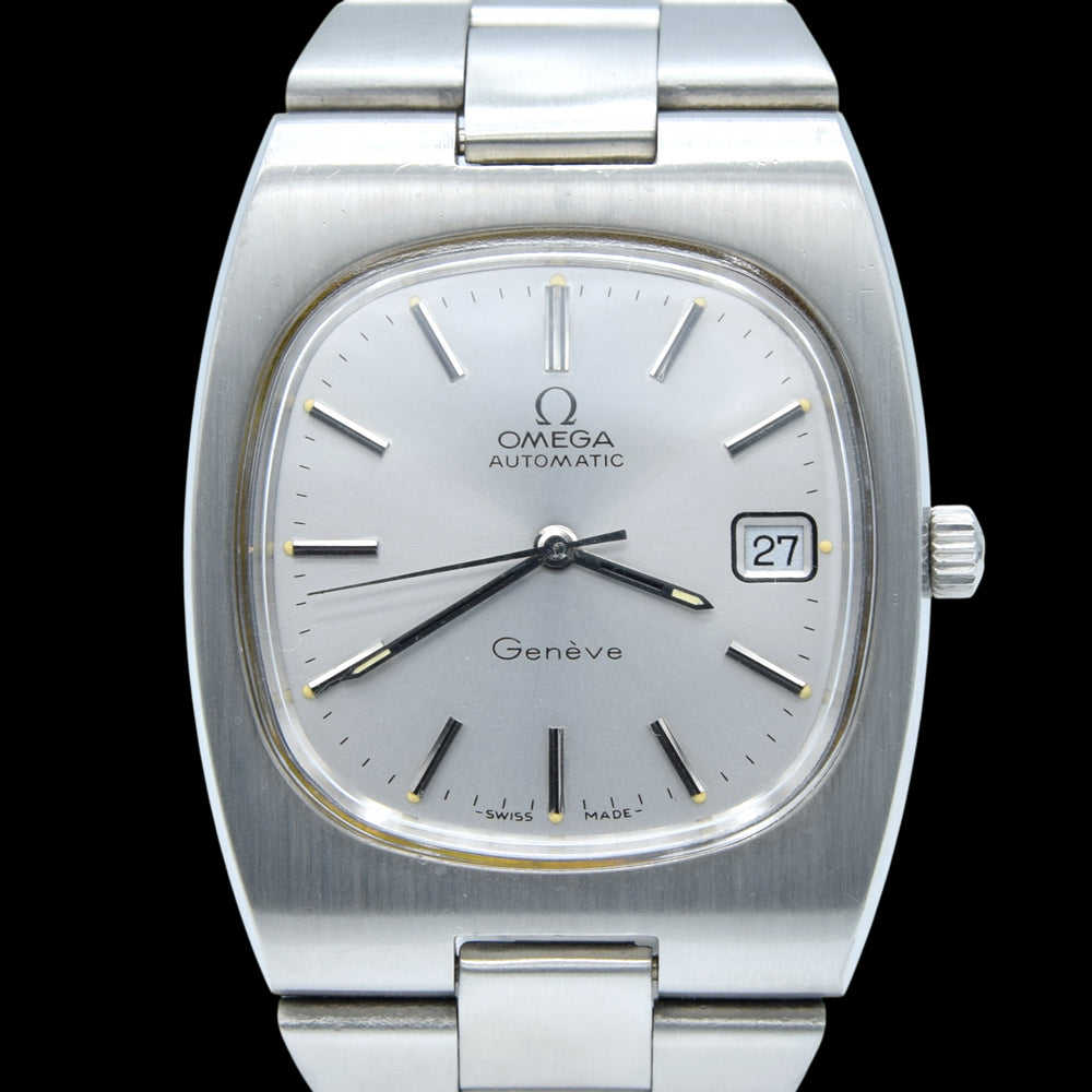 1973 Omega Geneve Automatic Date in Stainless Steel Model 166.0191 "TV Dial" satin silver