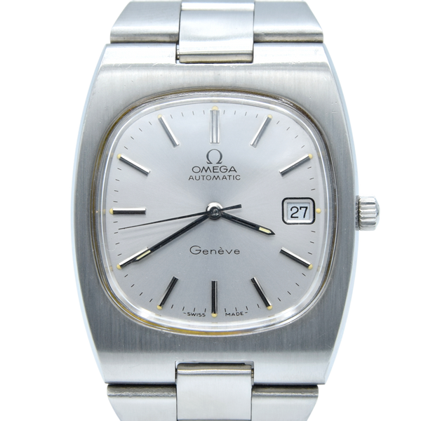 1973 Omega Geneve Automatic Date in Stainless Steel Model 166.0191 "TV Dial" satin silver