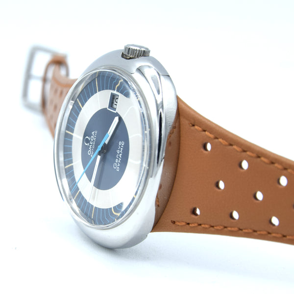 1973 Omega Geneve Dynamic Automatic Day Date with Two Tone Silver and Blue Bullseye Dial Model 166.107