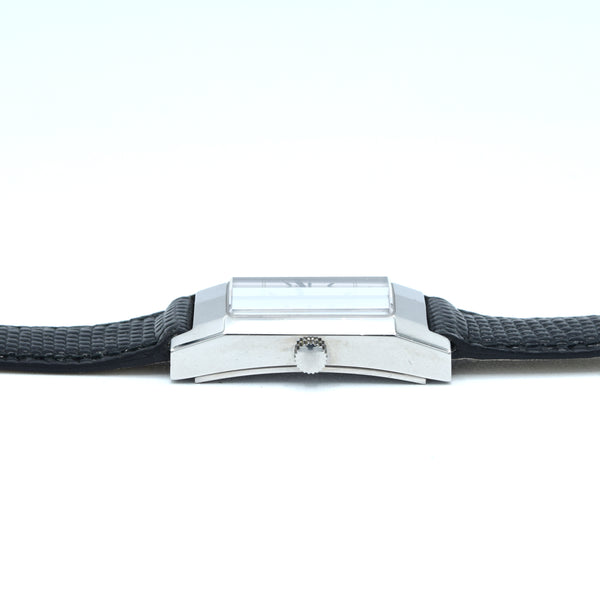 1990s Alfred Dunhill 'Facet' swiss Mechanical Wristwatch with silvered Dial on leather + Buckle & Box