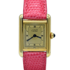 1990s Ladies Swiss Quartz Cartier Tank with Two Tone Dial and Roman Numerals in Sterling Silver Gilt Vermeil