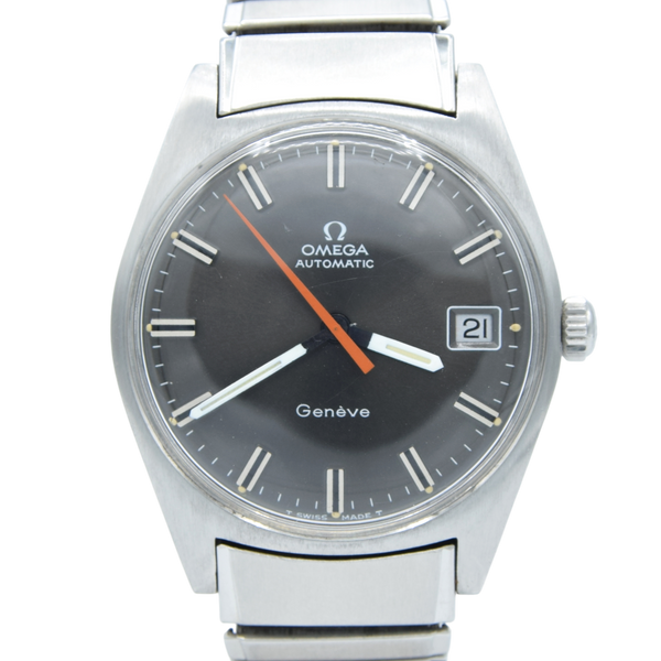 1968 Omega Rare Geneve Automatic Model 166.014 Grey Graphite on cool original bracelet Cal 565