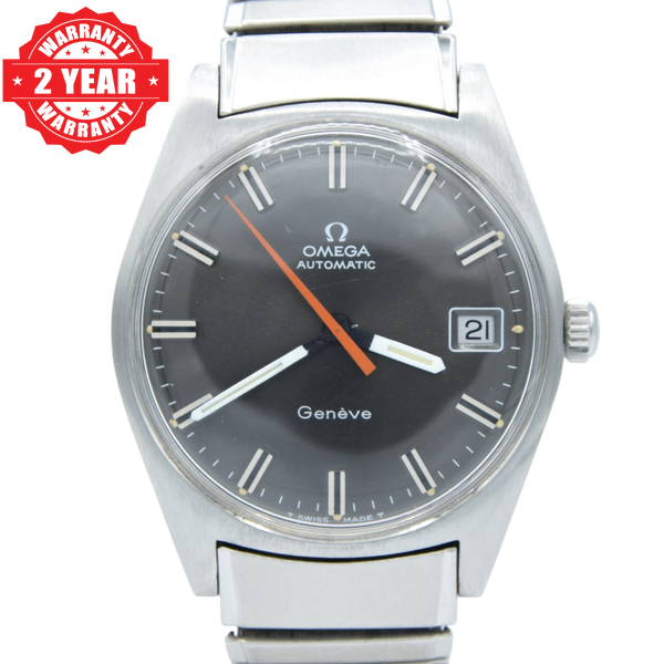 1968 Omega Rare Geneve Automatic Model 166.014 Grey Graphite on cool original bracelet Cal 565