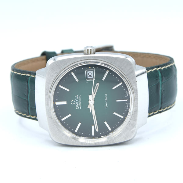 1973 Omega Genève Automatic Large Hooded Model 166.0164 with rare emerald green Dial