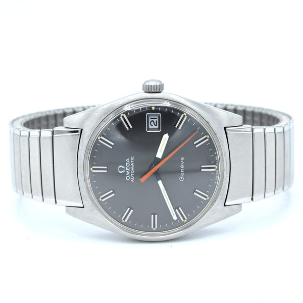 1968 Omega Rare Geneve Automatic Model 166.014 Grey Graphite on cool original bracelet Cal 565