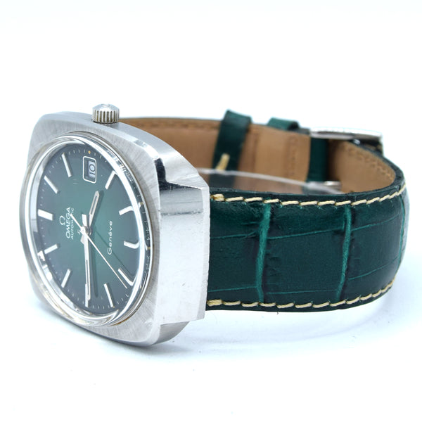 1973 Omega Genève Automatic Large Hooded Model 166.0164 with rare emerald green Dial