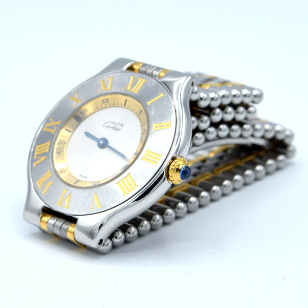 1998 Must De Cartier 21 Unisex Swiss Quartz Wristwatch Gold and Steel on Bracelet Model 1330