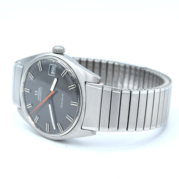 1968 Omega Rare Geneve Automatic Model 166.014 Grey Graphite on cool original bracelet Cal 565