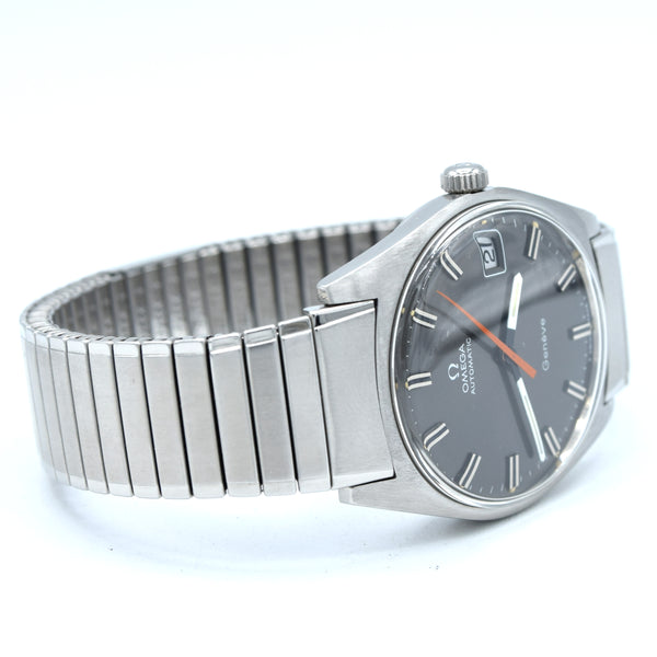 1968 Omega Rare Geneve Automatic Model 166.014 Grey Graphite on cool original bracelet Cal 565