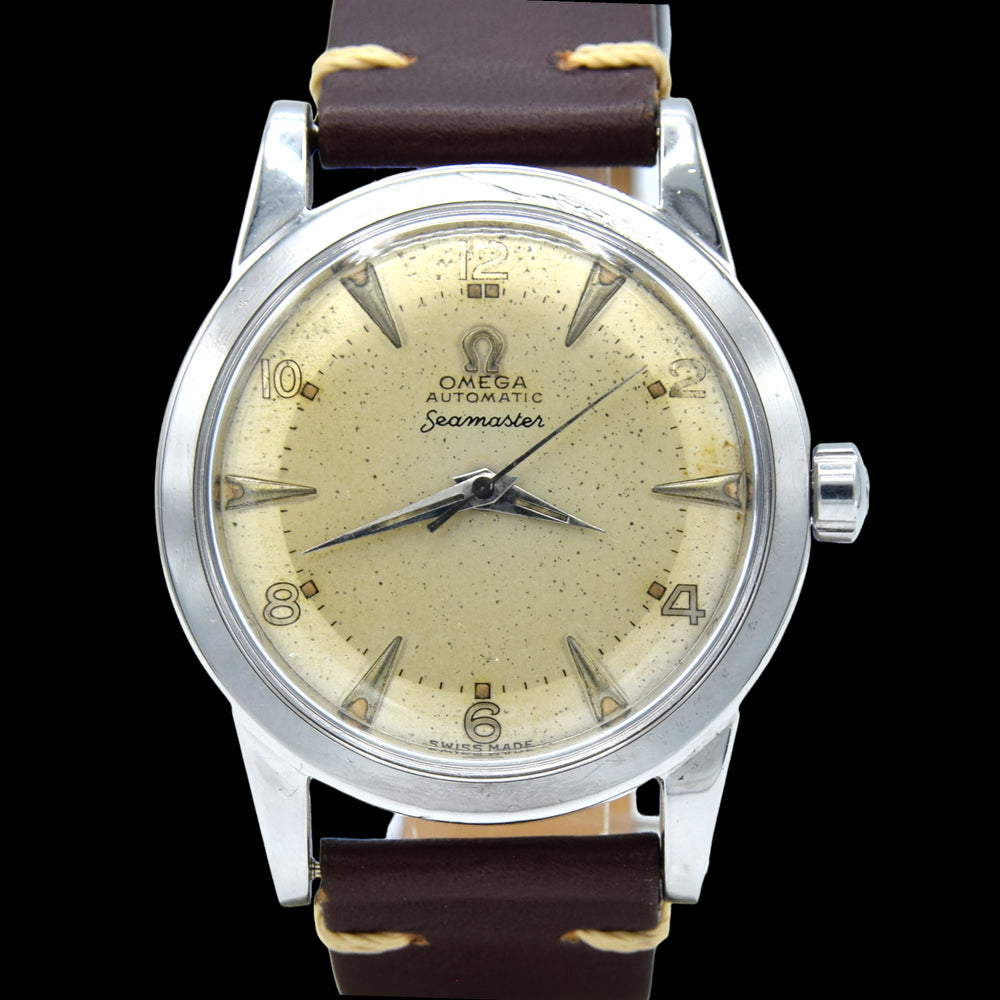 1950 Omega Seamaster Original Condition Automatic Bumper with Arabic Numerals and Arrow Markers in Stainless Steel Model 2577