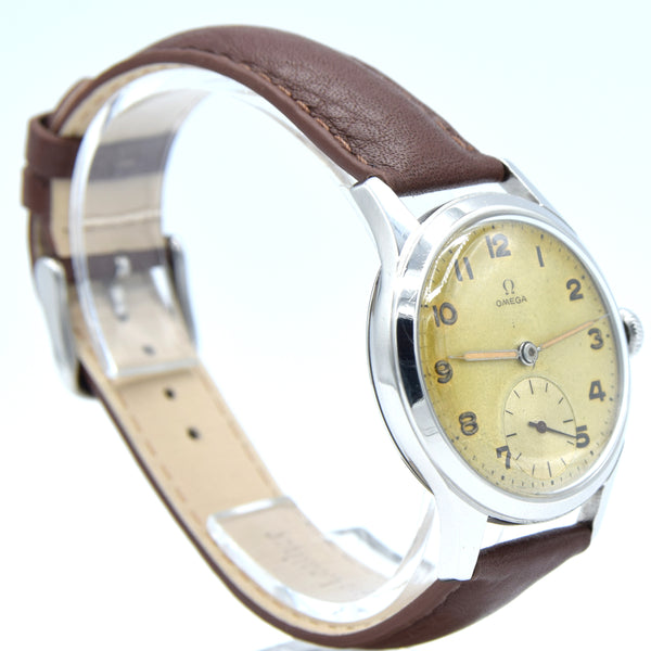 1950 Omega Military Style Manual Wind Wristwatch with Stunning Patina & Arabic Numerals Model 2622 in Stainless Steel