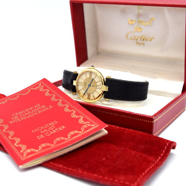 1988 Ladies Cartier 'Must de' Vendôme with Rare spider web Roman Dial - 925 Silver Gilt box & papers