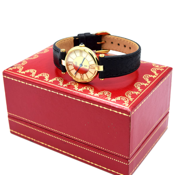 1988 Ladies Cartier 'Must de' Vendôme with Rare spider web Roman Dial - 925 Silver Gilt box & papers