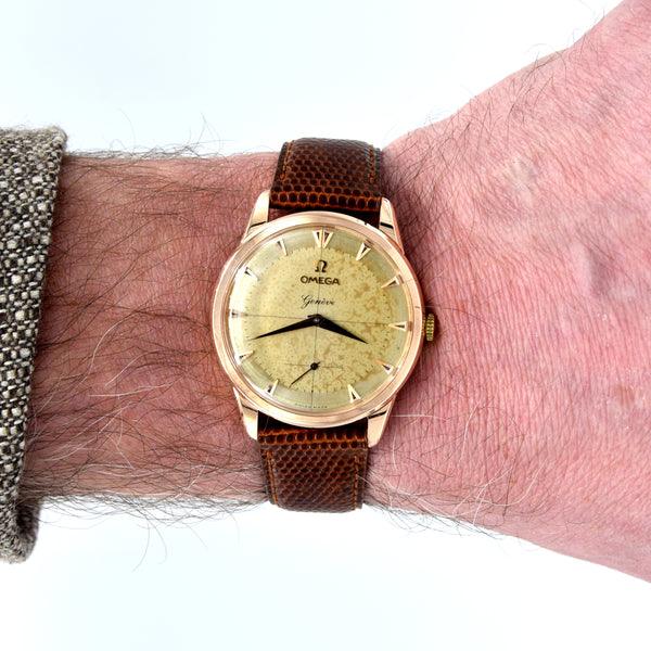1954 Omega Geneve 36mm in Solid 18k pink Gold with Original Two-Tone Cross Hair Dial