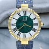 1980 Alfred Dunhill silver 925 sterling 'Green Bulls eye' swiss quartz dress Wristwatch with strap - buckle - box