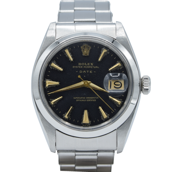 1960 Rolex Oyster Perpetual Date Model 1500 with black Dial in Stainless Steel on Oyster Bracelet