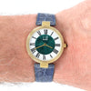 1980 Alfred Dunhill silver 925 sterling 'Green Bulls eye' swiss quartz dress Wristwatch with strap - buckle - box