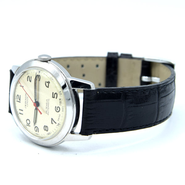 60s JW Benson early steel automatic classic watch with attractive Arabic Numeral dial