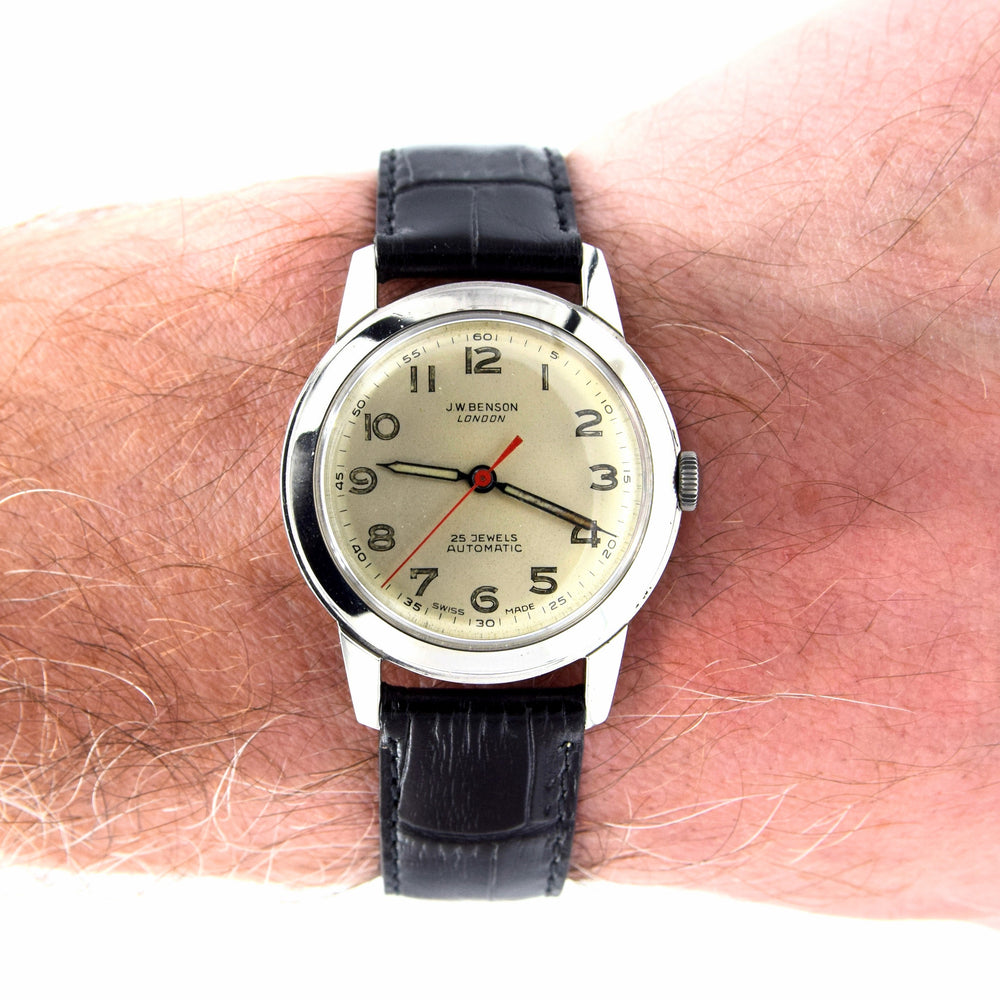 60s JW Benson early steel automatic classic watch with attractive Arabic Numeral dial