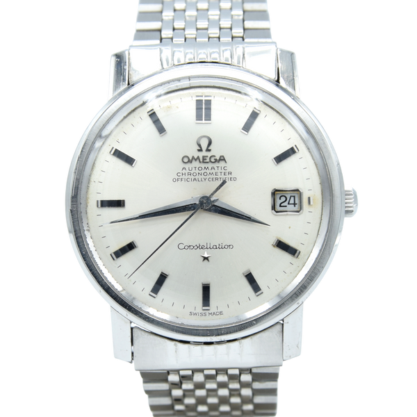 1966 Omega Constellation Automatic Date with Dog Leg Lugs Model 168.005 in Original Unpolished Condition on Beads of Rice Bracelet