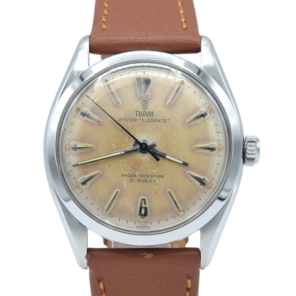 1957 Tudor Oyster 'Elegante' Wristwatch Model 7960 with rare patina Dial in Stainless Steel + Box