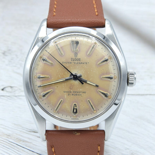 1957 Tudor Oyster 'Elegante' Wristwatch Model 7960 with rare patina Dial in Stainless Steel + Box