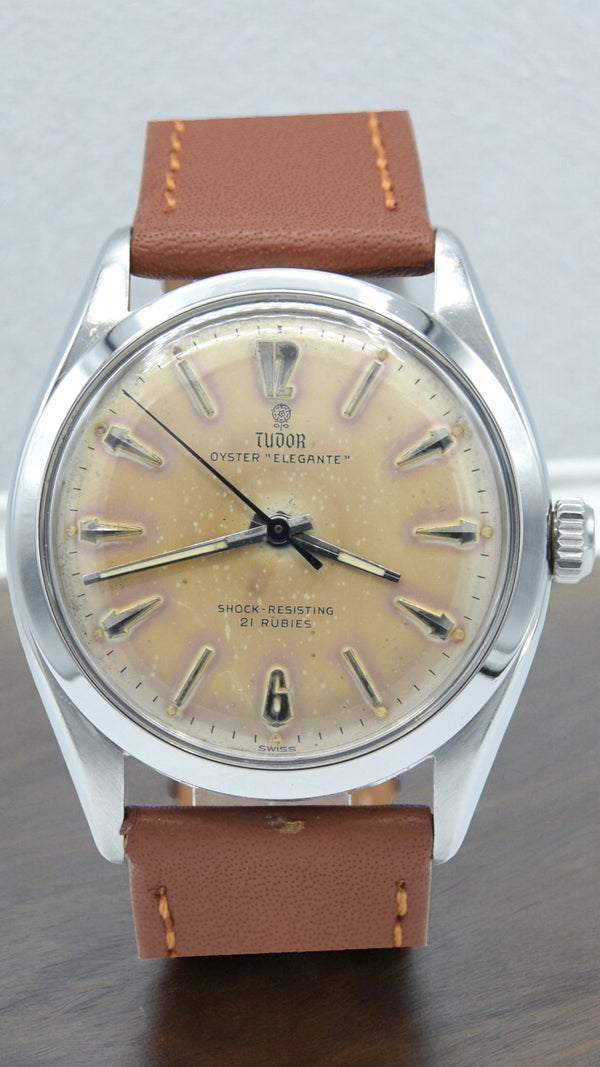 1957 Tudor Oyster 'Elegante' Wristwatch Model 7960 with rare patina Dial in Stainless Steel + Box