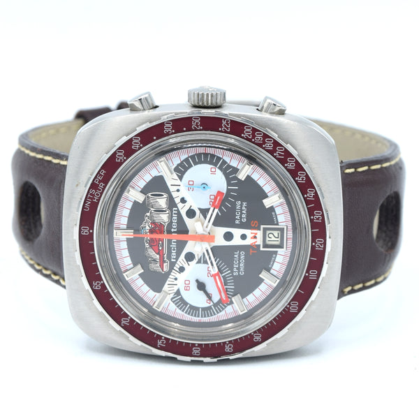 1970s Tanis NOS Special F1 Racing Team Chronograph Date with Bakelite Bezel Valjoux Cal 7734