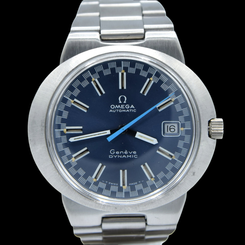 1969 Omega Geneve Dynamic Automatic Date with Rarer blue racing Dial 166.039 in Stainless Steel on Bracelet