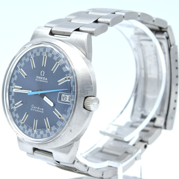 1969 Omega Geneve Dynamic Automatic Date with Rarer blue racing Dial 166.039 in Stainless Steel on Bracelet