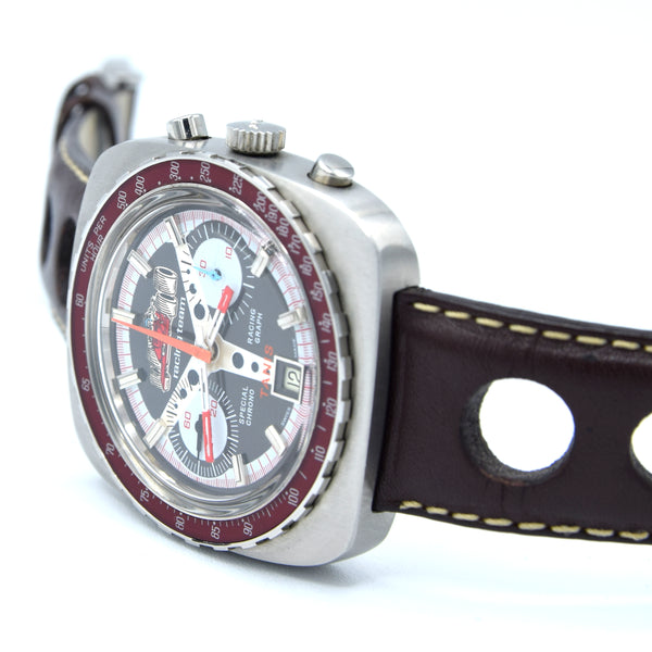 1970s Tanis NOS Special F1 Racing Team Chronograph Date with Bakelite Bezel Valjoux Cal 7734