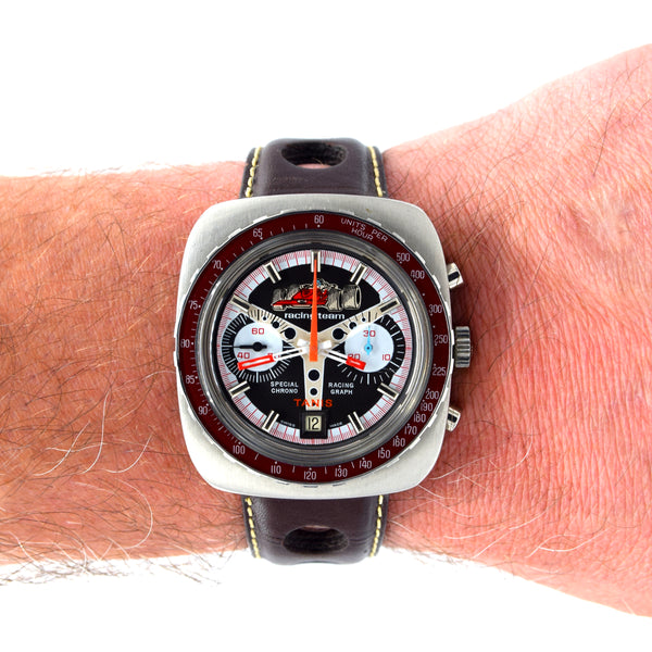 1970s Tanis NOS Special F1 Racing Team Chronograph Date with Bakelite Bezel Valjoux Cal 7734