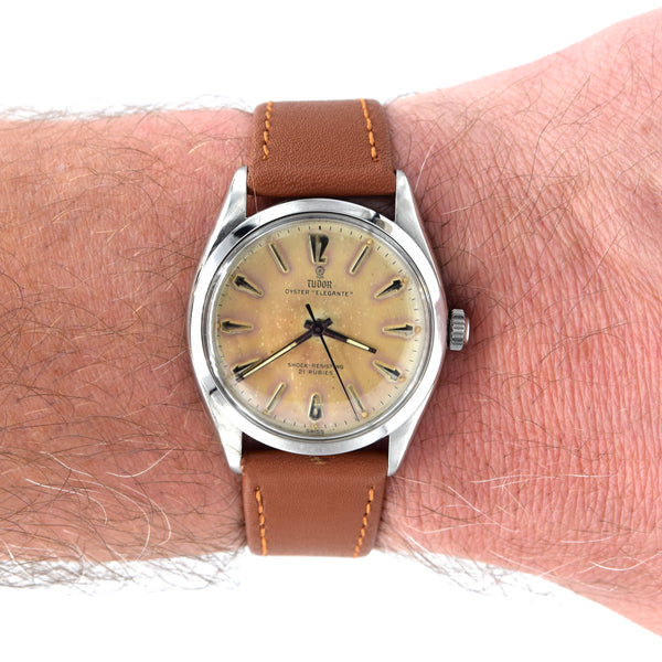 1957 Tudor Oyster 'Elegante' Wristwatch Model 7960 with rare patina Dial in Stainless Steel + Box