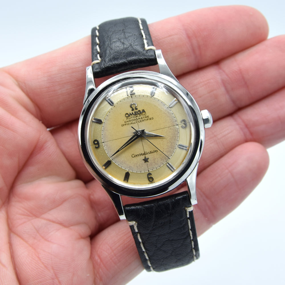 1958 Omega Constellation Chronometer Early Model 2852 with Crosshair Patina Dial in stainless steel