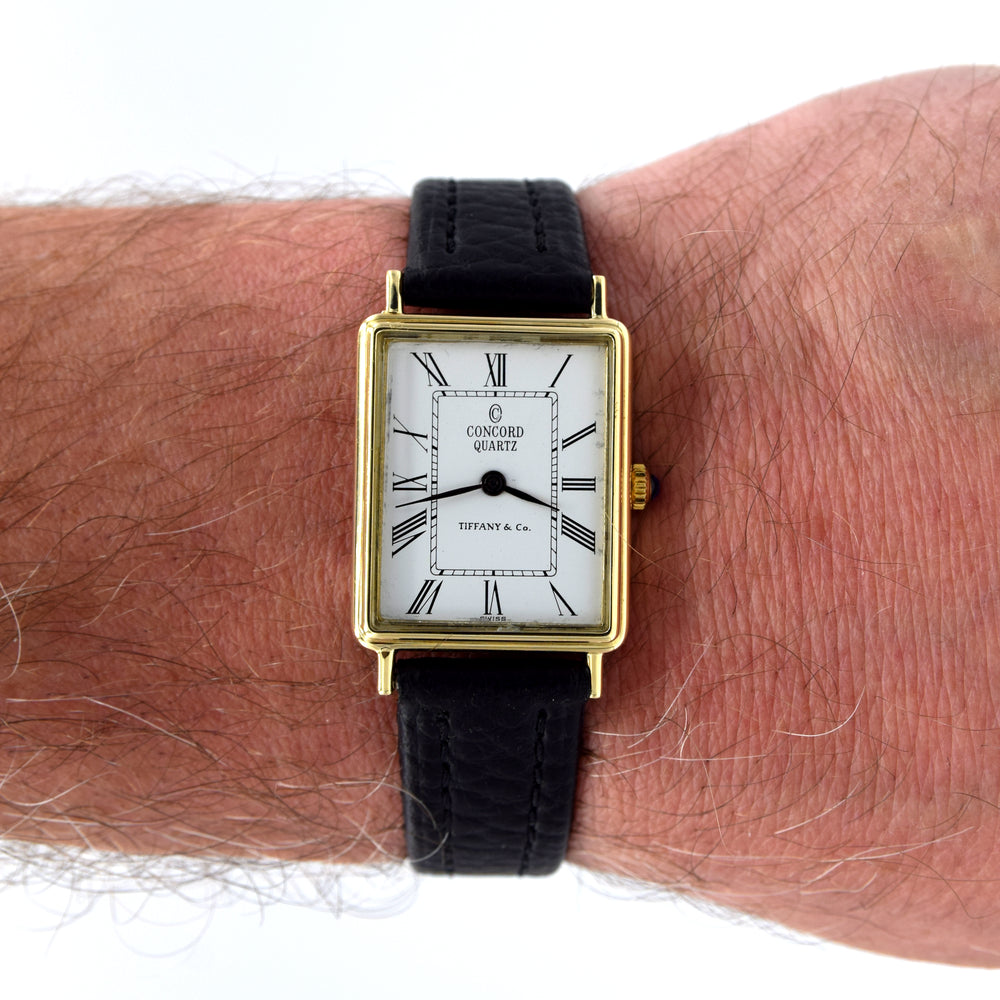 1980s Concord for Tiffany & Co tank watch in Solid 14ct Gold - Roman numeral dial