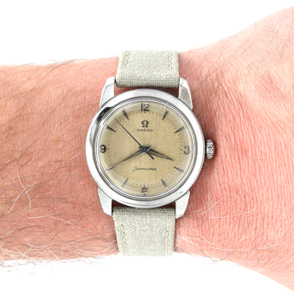1956 Omega Seamaster Manual Wind 2154 with Mixed Arabic Figures in Stainless Steel Denisteel England
