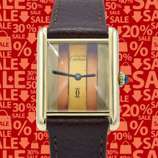 1970s Cartier Tank Mechanical unisex Manual Wind with Tri Colour - Trinity Dial in silver Gilt