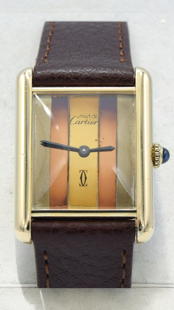 1970s Cartier Tank Mechanical unisex Manual Wind with Tri Colour - Trinity Dial in silver Gilt