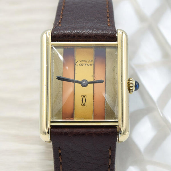 1970s Cartier Tank Mechanical unisex Manual Wind with Tri Colour - Trinity Dial in silver Gilt