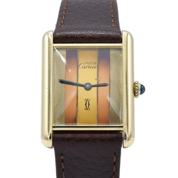 1970s Cartier Tank Mechanical unisex Manual Wind with Tri Colour - Trinity Dial in silver Gilt