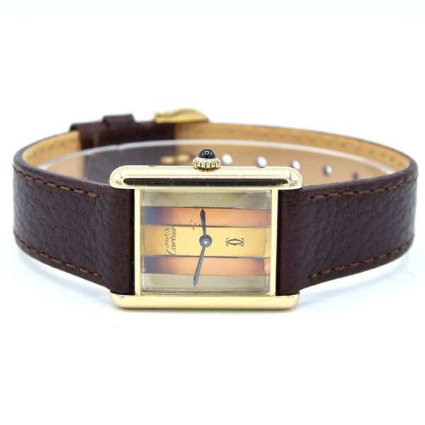 1970s Cartier Tank Mechanical unisex Manual Wind with Tri Colour - Trinity Dial in silver Gilt