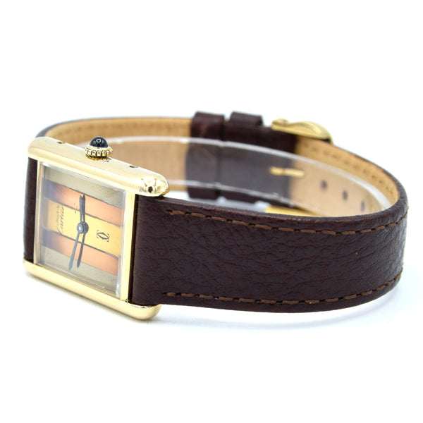 1970s Cartier Tank Mechanical unisex Manual Wind with Tri Colour - Trinity Dial in silver Gilt