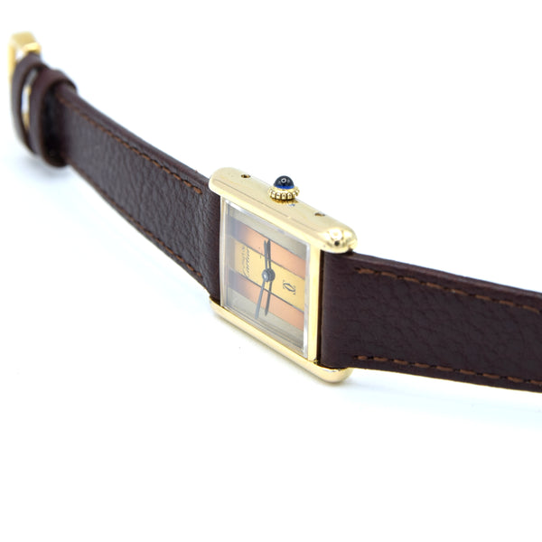 1970s Cartier Tank Mechanical unisex Manual Wind with Tri Colour - Trinity Dial in silver Gilt