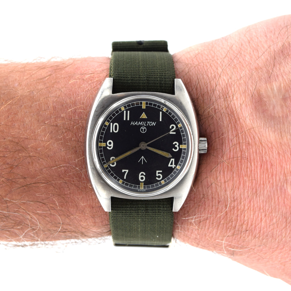 1973 Hamilton W10-6645-99 Mechanical British Military Issue Wristwatch Hacking Seconds 1st Year of Production