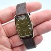 1969 Omega De Ville Unisex Rectangular Wristwatch Model 111.5085 with Unusual Original Khaki Green Dial in 9ct Gold with Original Buckle